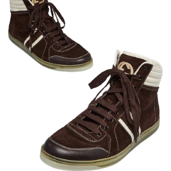 Gucci Coda High Top Suede Leather Sneaker Sz 8g 8.5 us 283533 Cocoa Brown Shoes